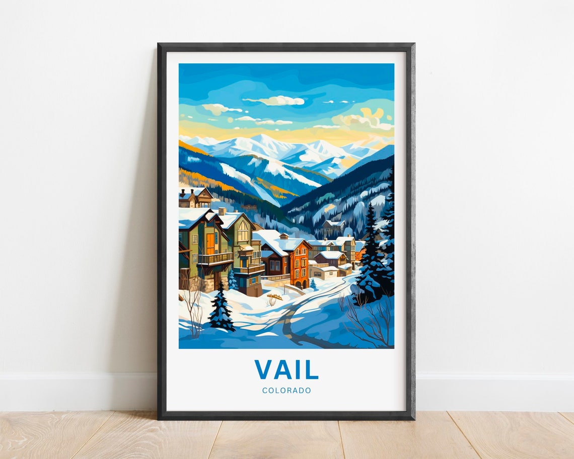 Vail Colorado Snowy Mountain Village Winter Resort Scenic Poster