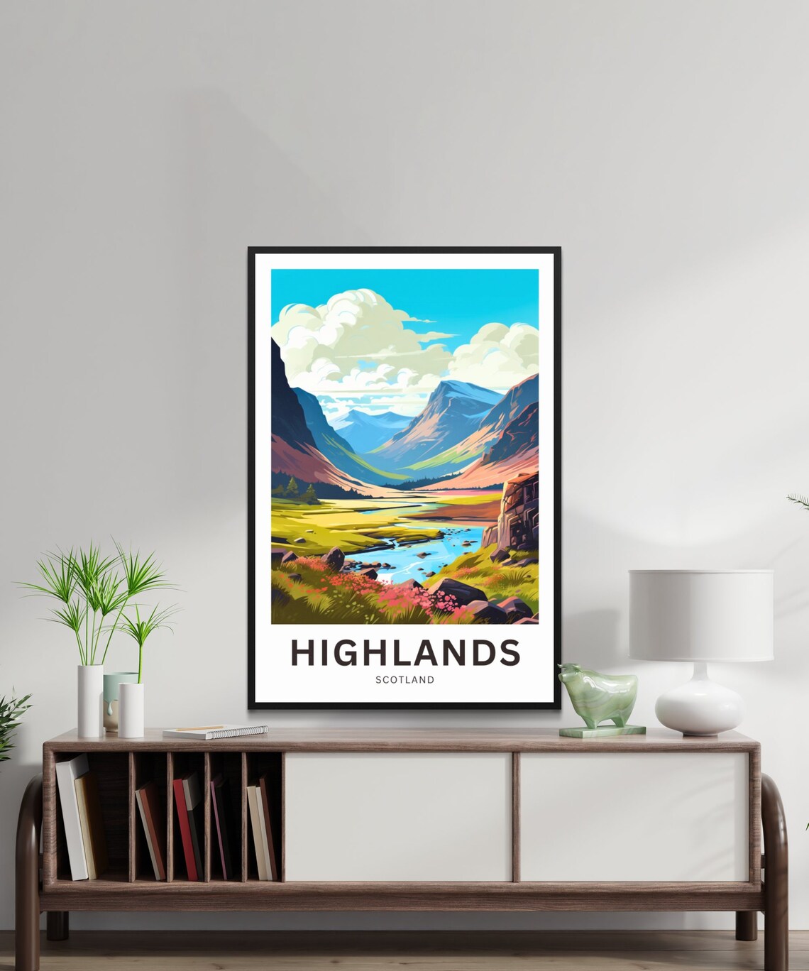 Scottish Highlands River Peaks Vintage Travel Poster Heather Gift - Image 2
