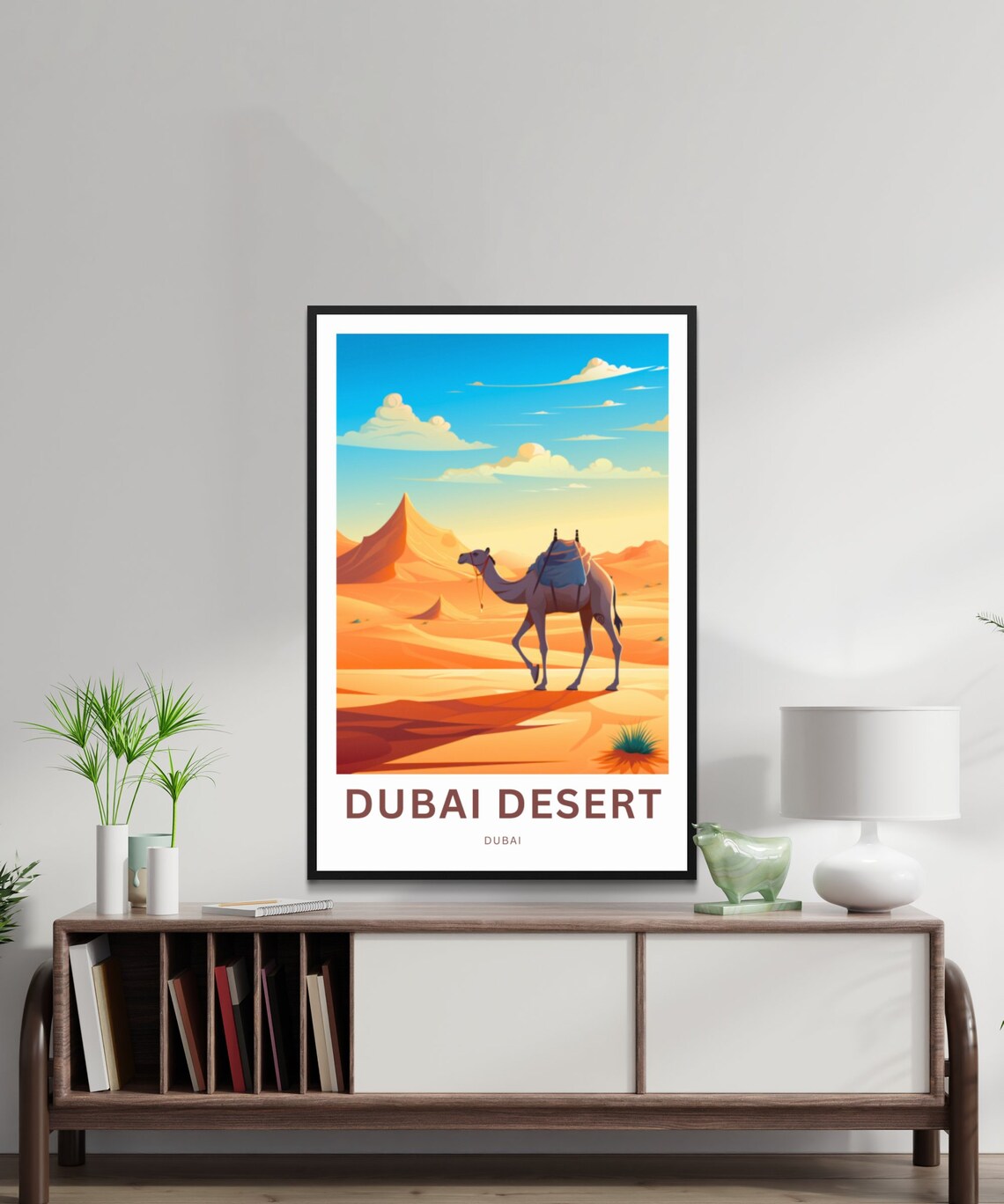 Dubai Desert Camel Silhouette Across Golden Dunes Travel Poster - Image 2