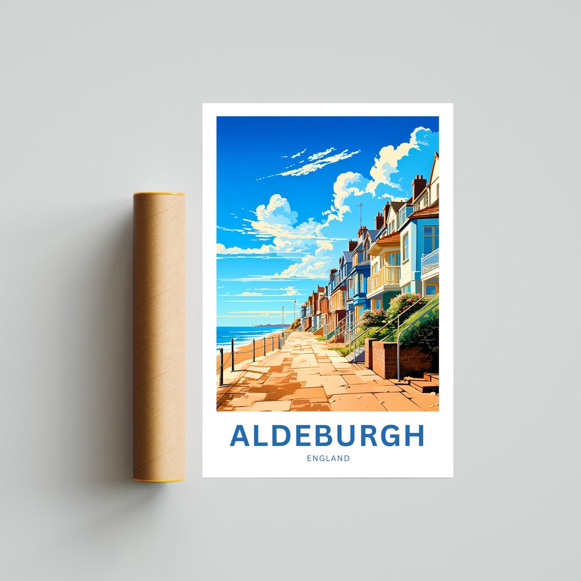 Aldeburgh England Colorful Seafront Houses Personalized Travel Poster - Image 4