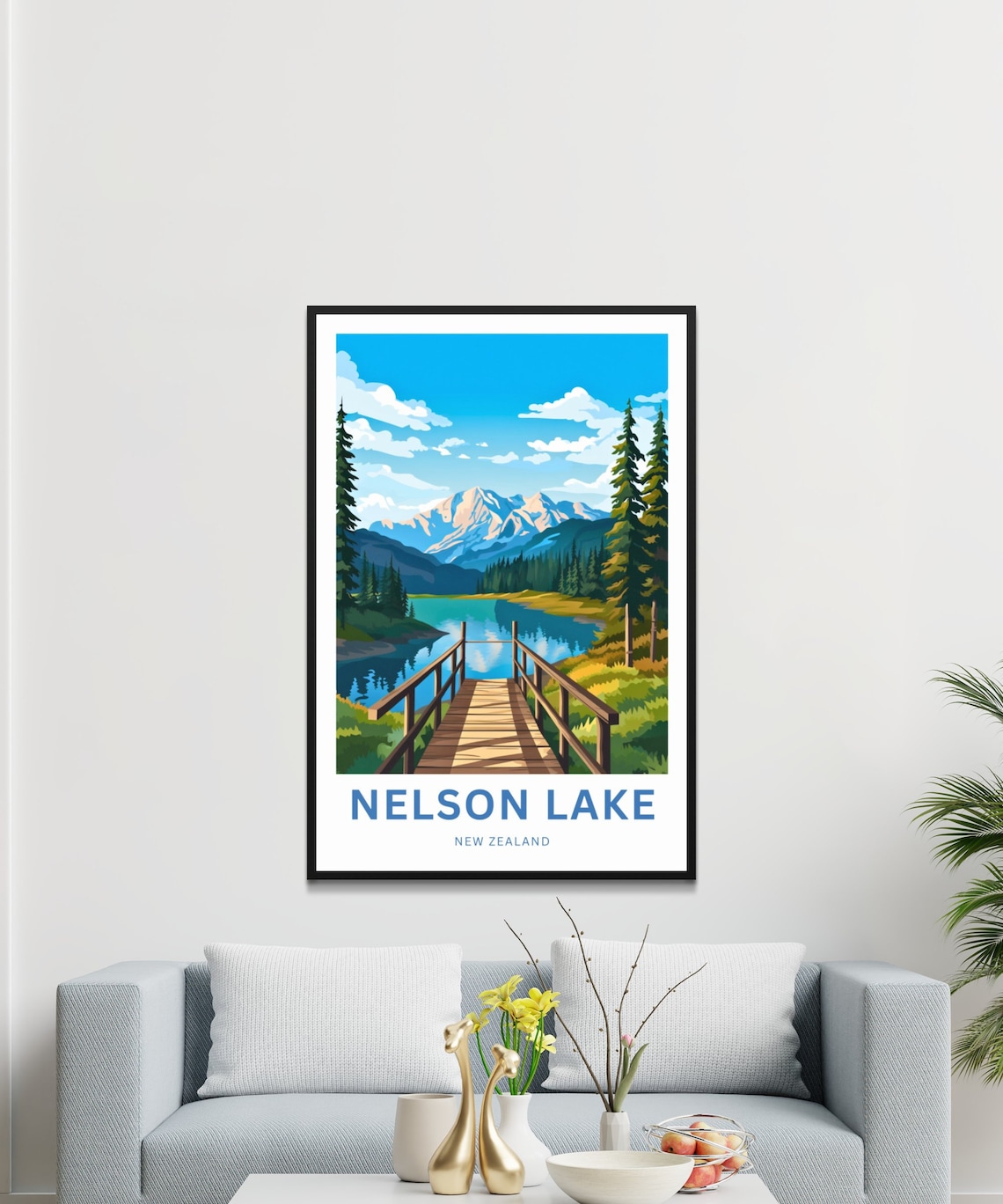 Nelson Lake New Zealand Wooden Jetty Alpine Lake View Travel Poster - Image 3