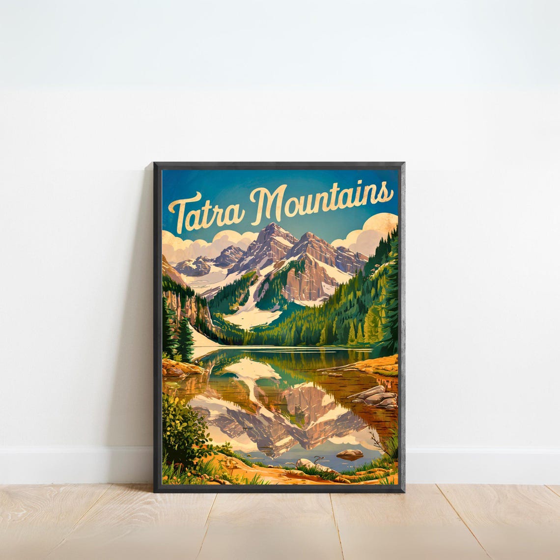 Tatra Mountains Poland Retro Mountain Lake Poster Alpine Summit Scene