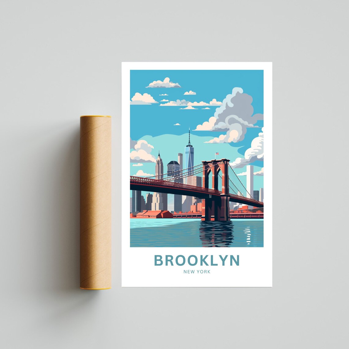 Personalized Brooklyn New York Bridge City Skyline Travel Poster - Image 4