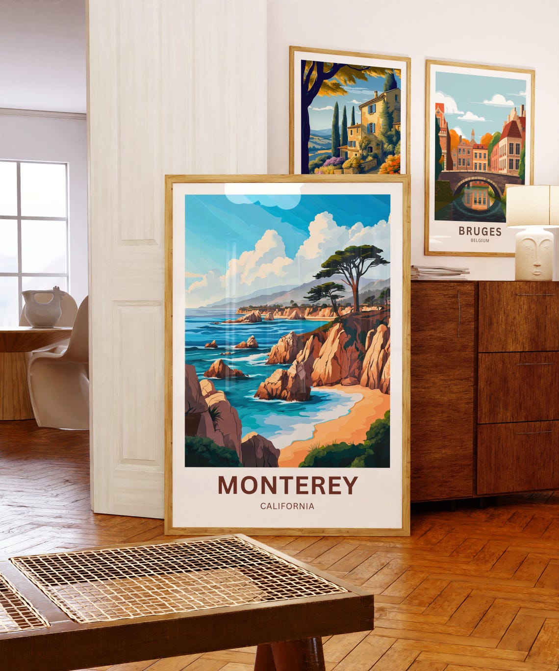 Monterey California Sandy Cove Red Cliffs Vintage Travel Poster - Image 5