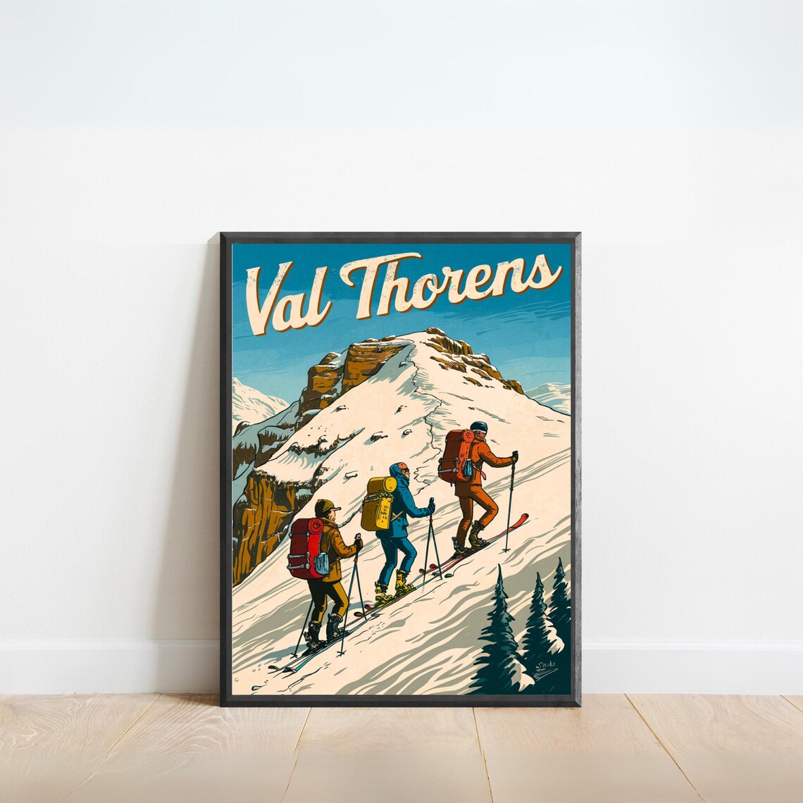 Val Thorens France Vintage Ski Touring Backcountry Art Travel Poster