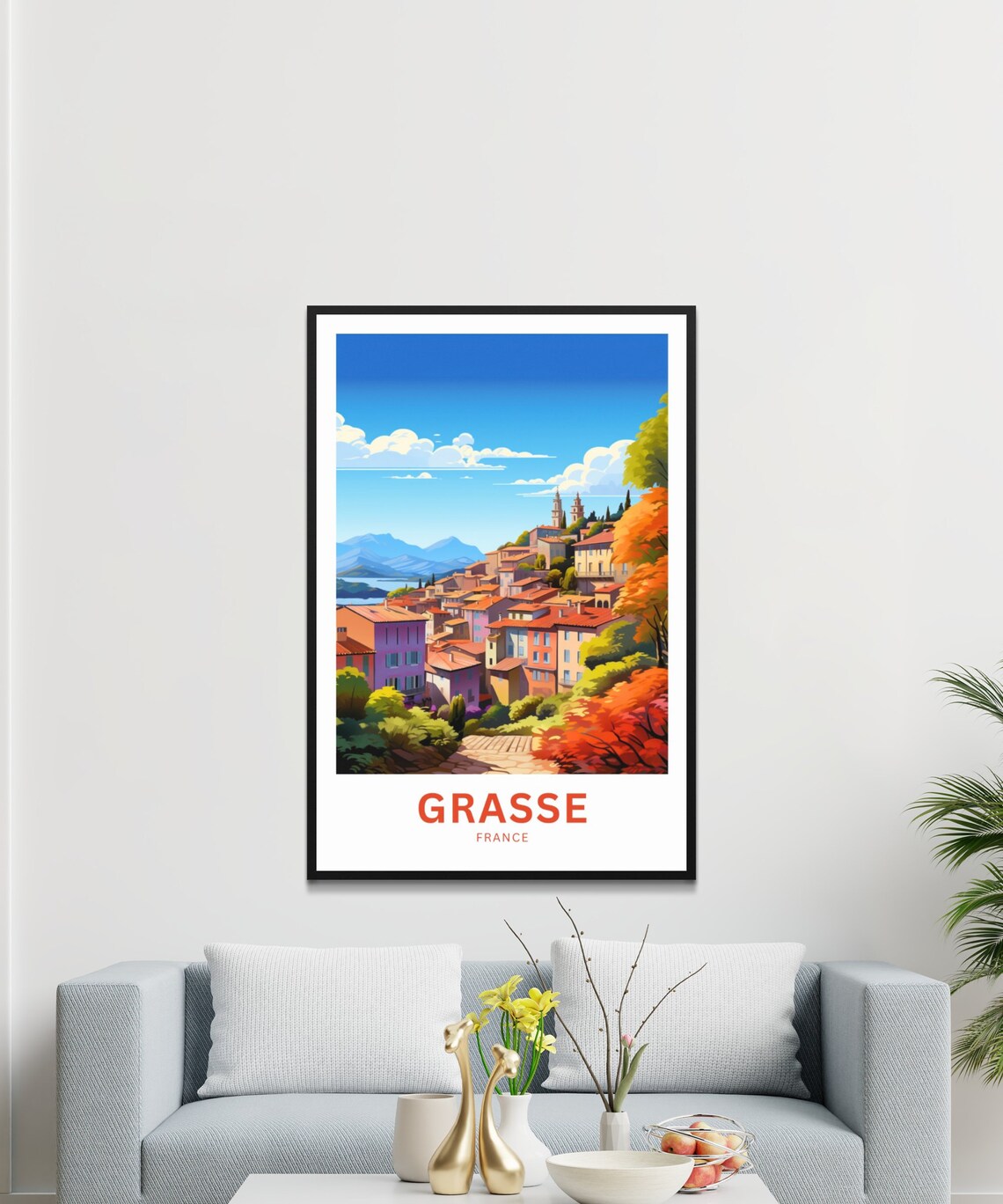 Grasse France Hill Town Red Roofs Autumn Countryside Scene Poster - Image 3