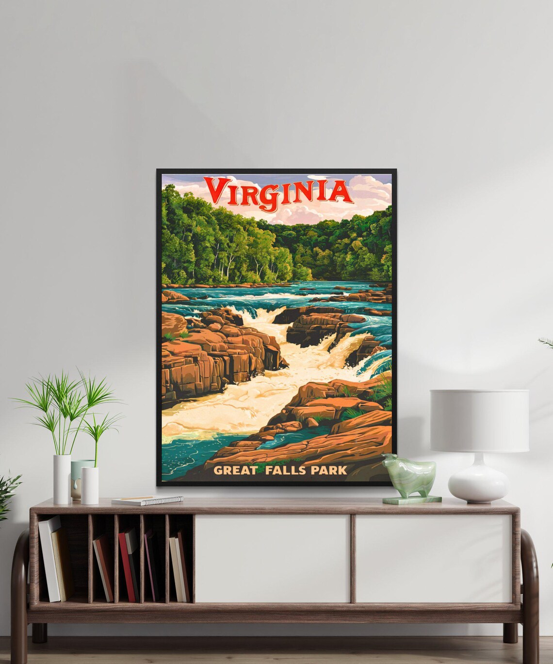 Virginia Great Falls Park Waterfall Red Rocks Vintage Travel Poster - Image 3