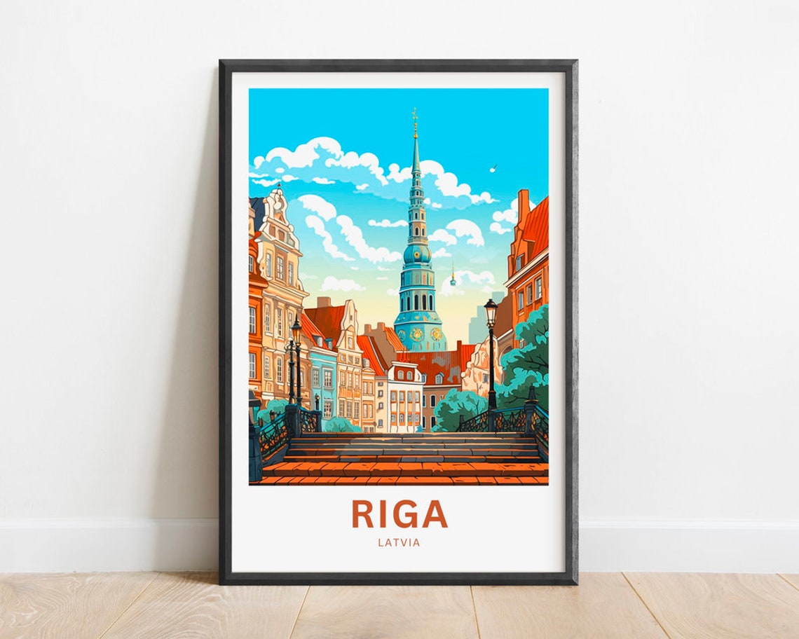 Riga Latvia Saint Peters Tower Old Town Rooftops Scene Poster