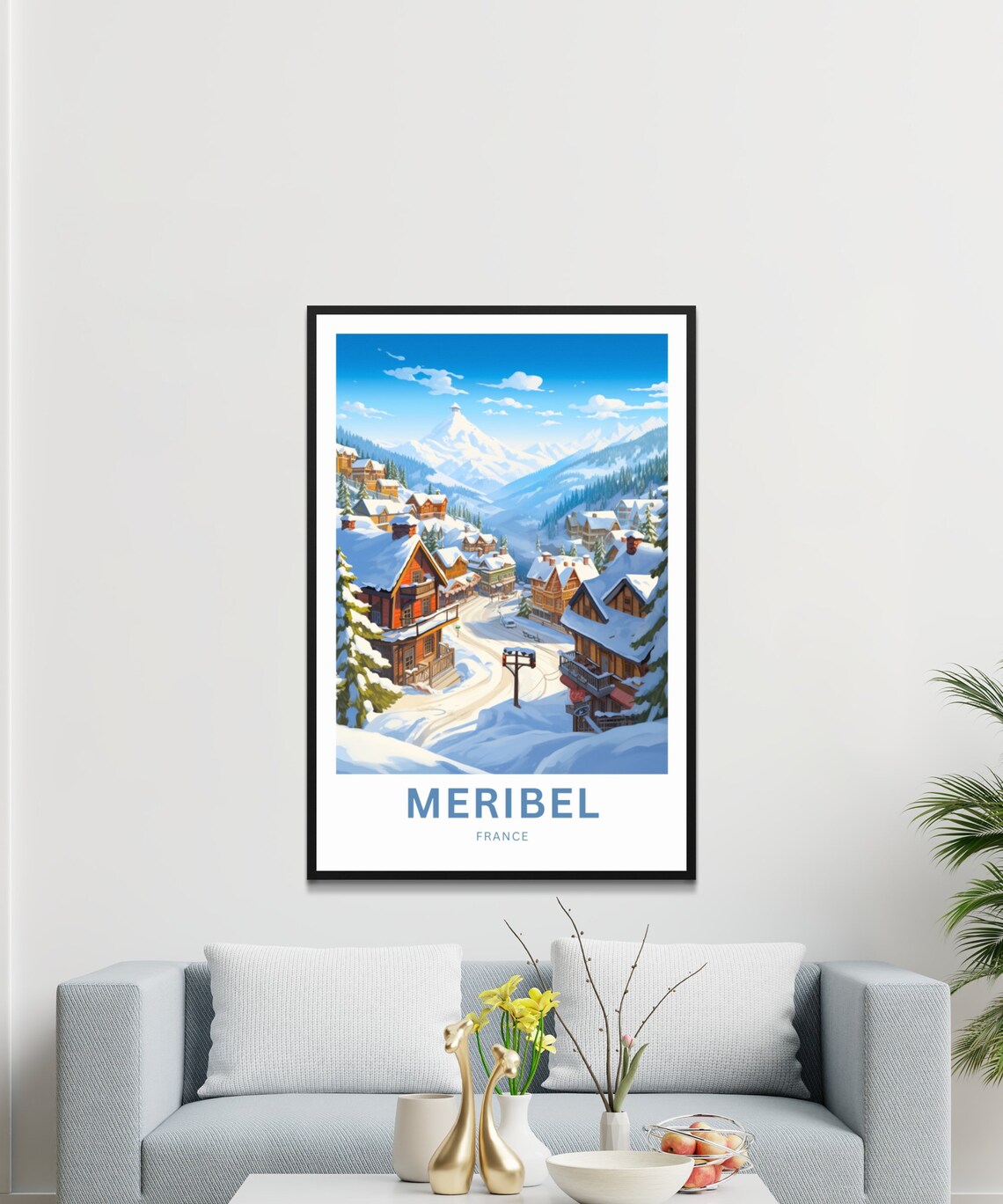 Meribel France Snowy Ski Village Street Chalets Travel Poster - Image 3