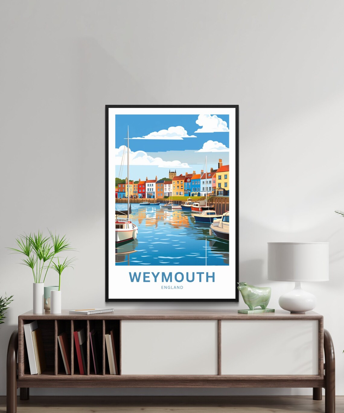 Weymouth England Harbor Boats Colorful Waterfront Travel Poster - Image 3