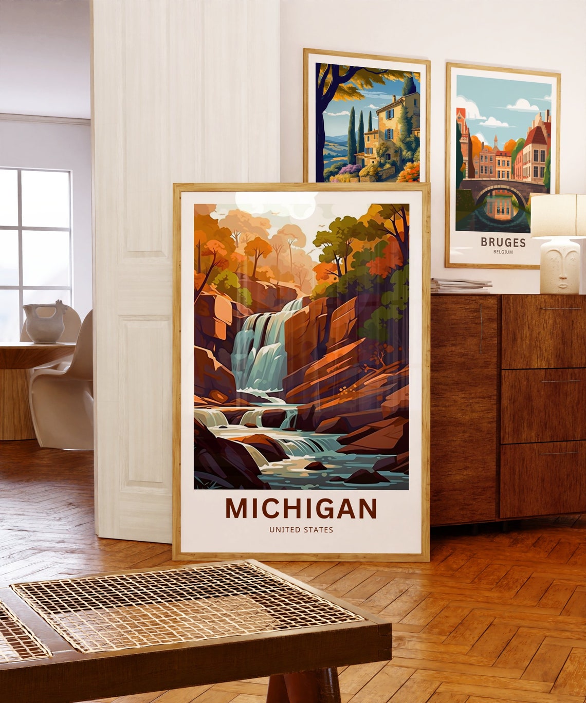 Michigan Waterfall Autumn Forest Falls Personalized Travel Poster - Image 5