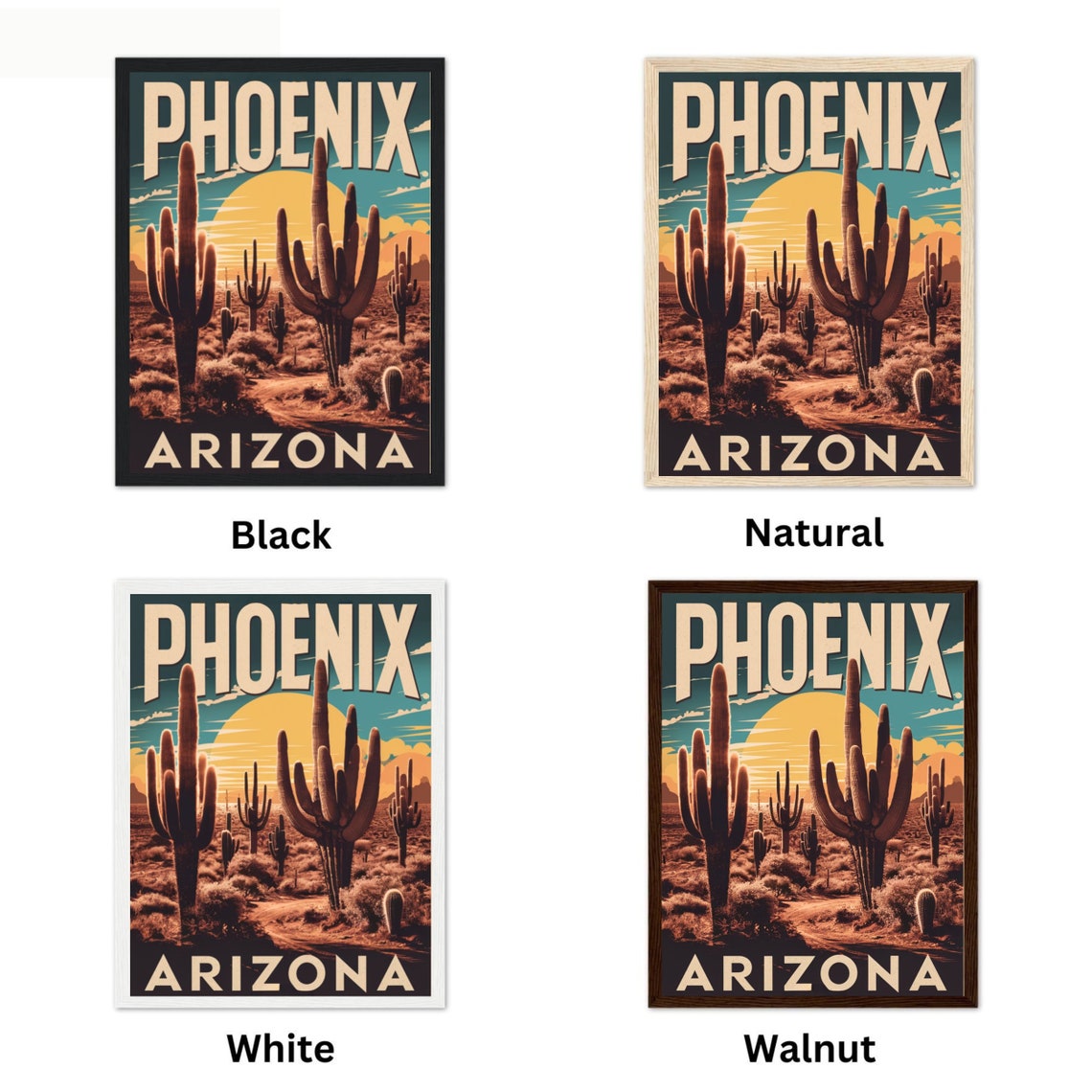 Phoenix Arizona Vintage Travel Poster with Saguaro Cacti Desert Sunset - Image 4