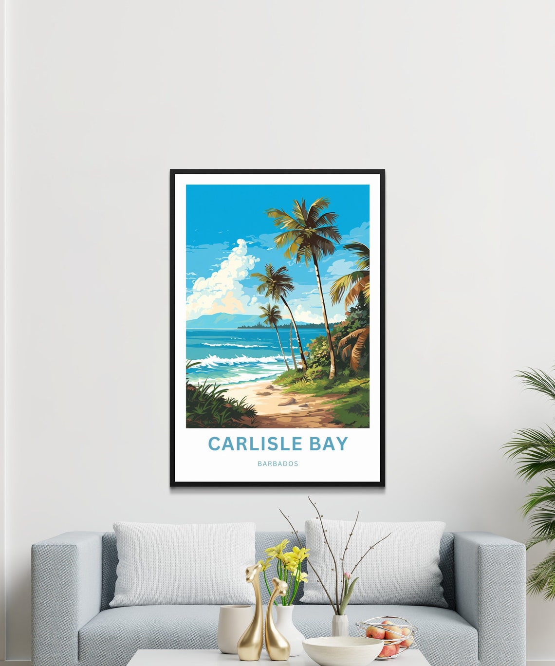 Personalized Carlisle Bay Barbados Palm Beach Waves Travel Poster - Image 3