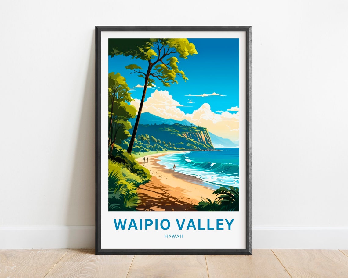 Waipio Valley Hawaii Tropical Beach Cliffs Scenic Travel Poster