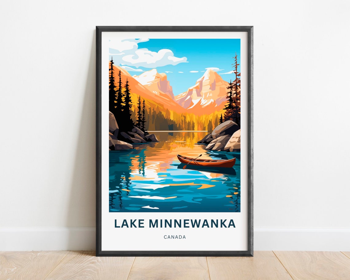 Lake Minnewanka Canada Golden Peaks Turquoise Water Travel Poster