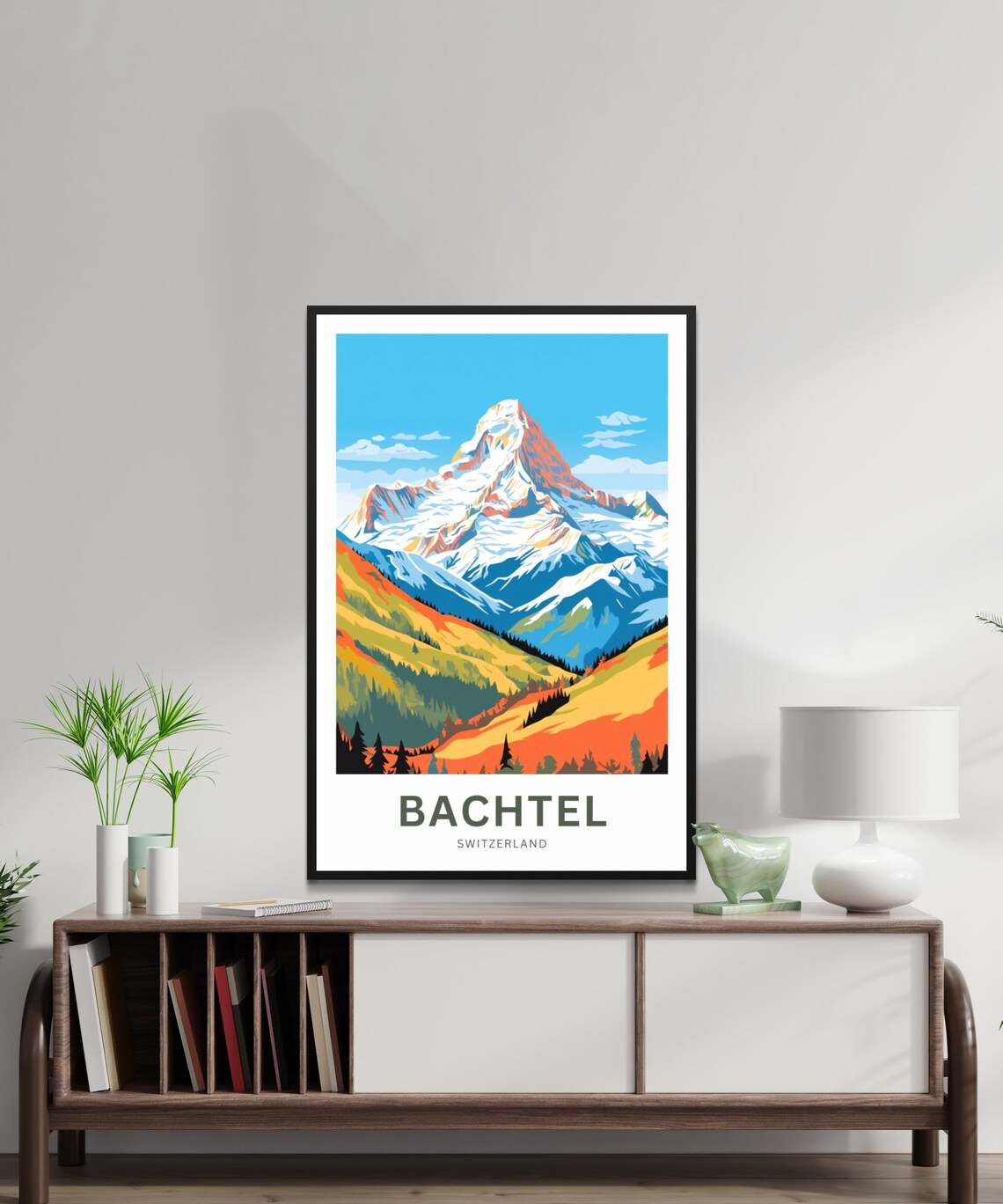 Bachtel Switzerland Snowy Alpine Peak Autumn Scene Travel Poster - Image 2