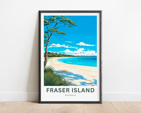 Fraser Island Travel Print Poster Australia Wall Art Framed Present Gift Personalized Custom Text