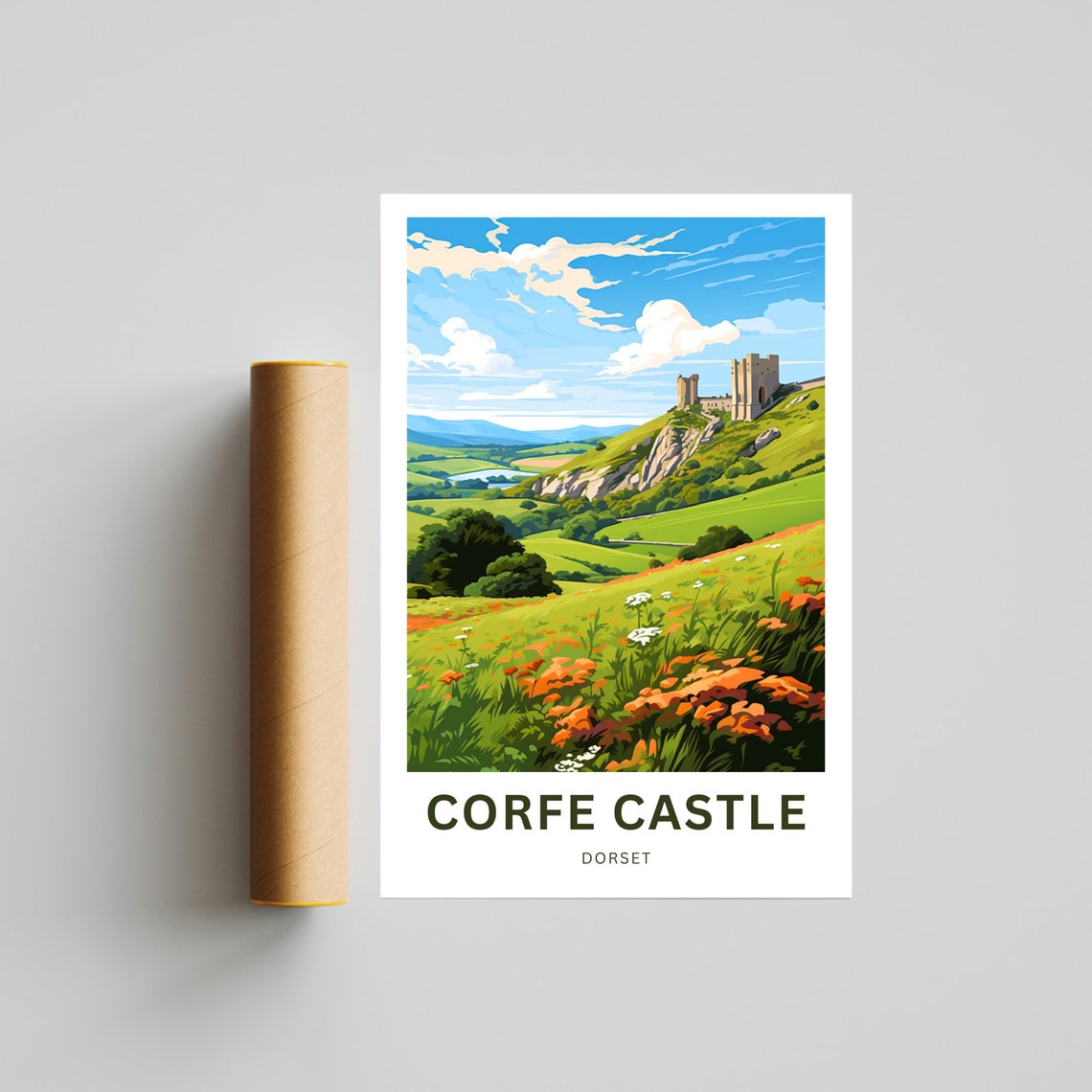Personalized Corfe Castle Dorset England Vintage Travel Poster - Image 4