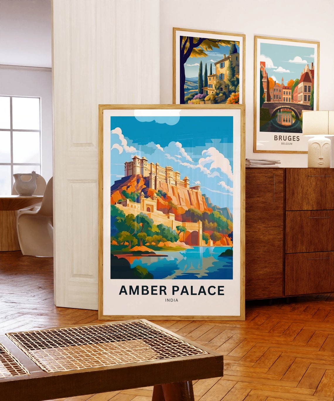 Amber Palace Hill Fort Lakeside Reflection India Travel Poster - Image 5
