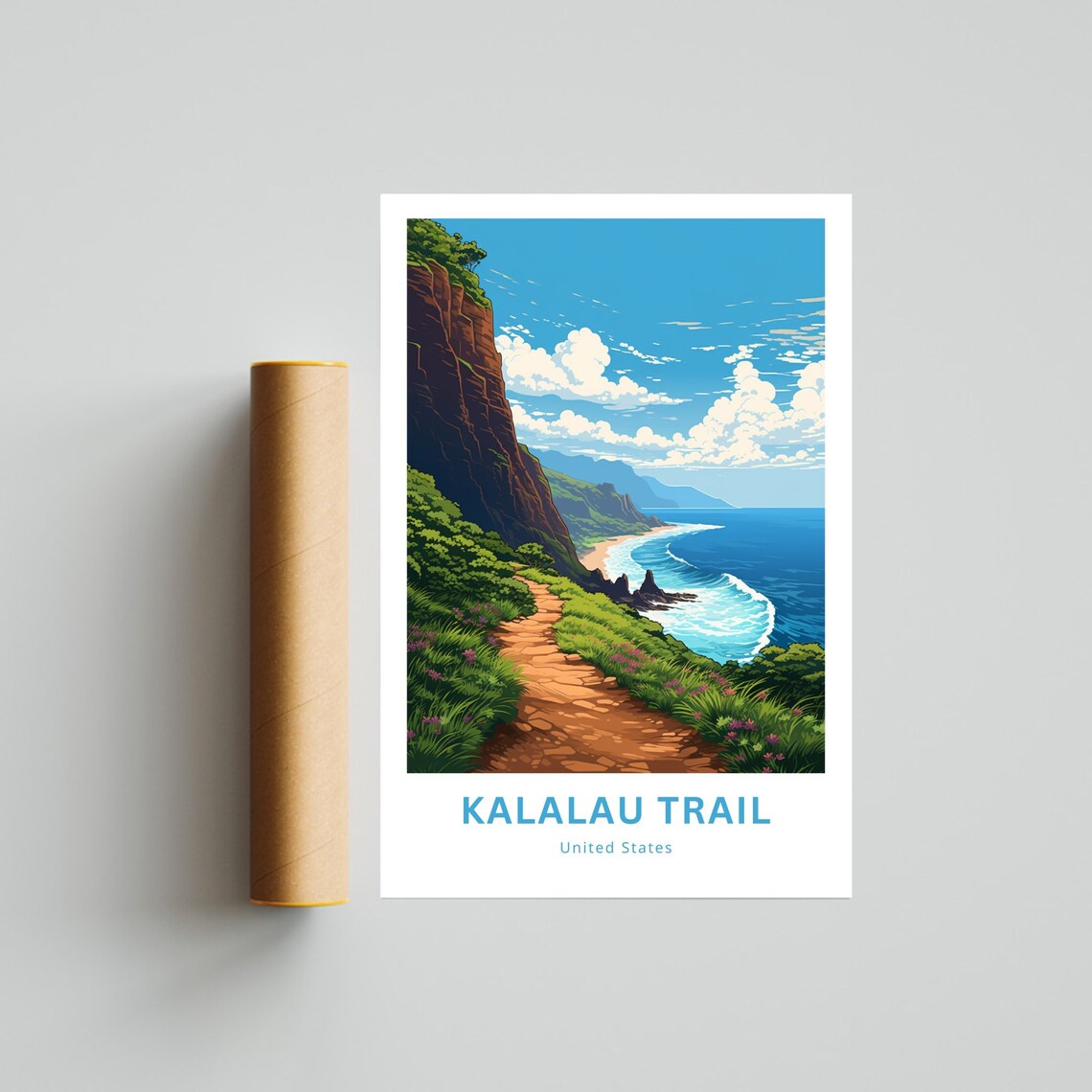 Kalalau Trail Hawaii Dramatic Sea Cliff Ocean Hiking Art Poster - Image 4