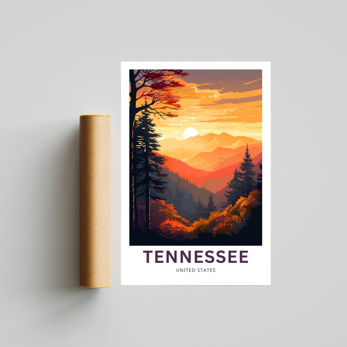 Personalized Tennessee Smoky Mountains Sunset Illustrated Poster - Image 4