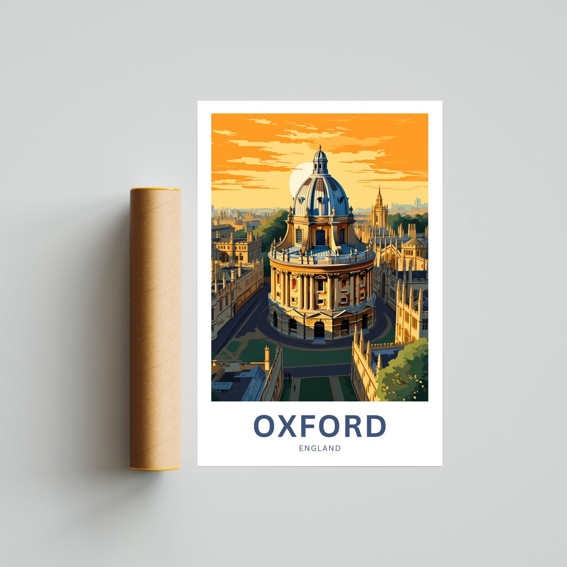 Oxford England Radcliffe Camera Glowing Sunset Skyline Poster - Image 4