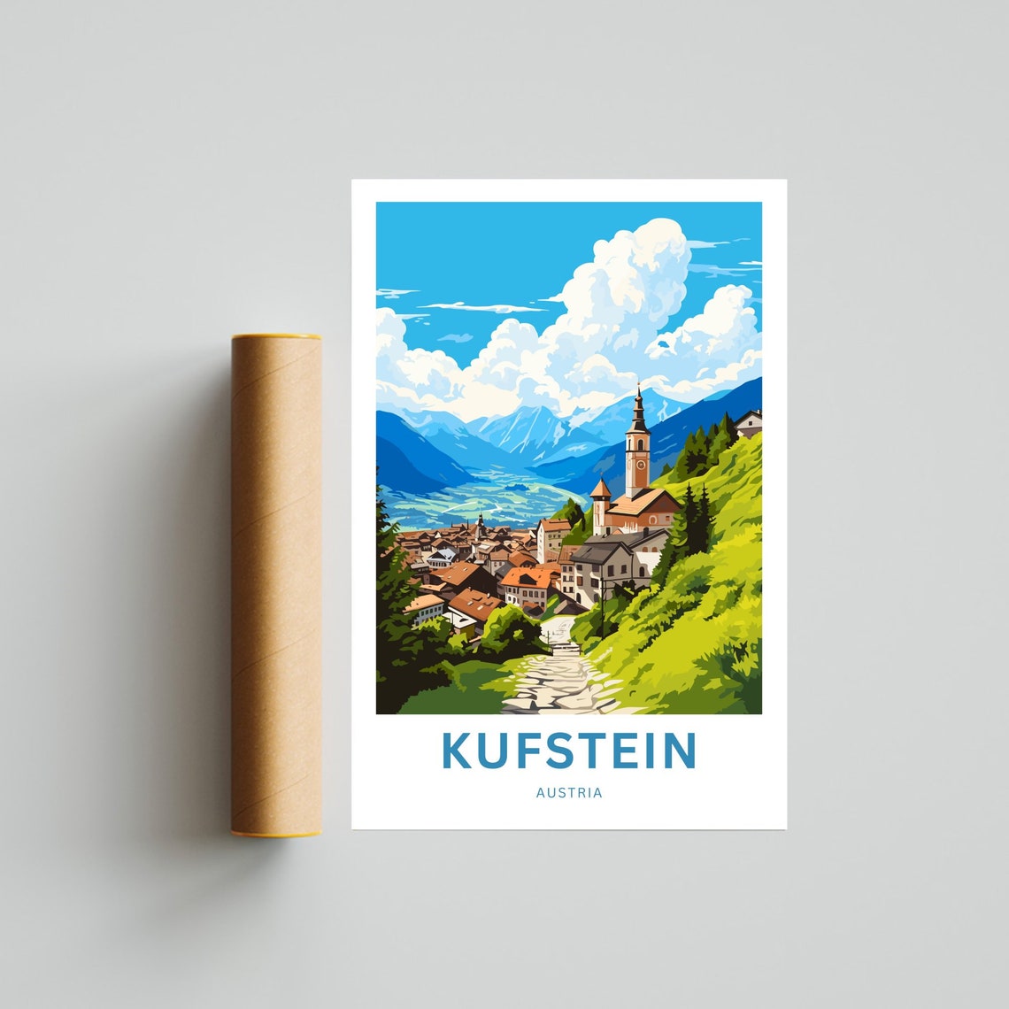 Kufstein Austria Tyrol Village Church Alpine Peaks Scene Poster - Image 4