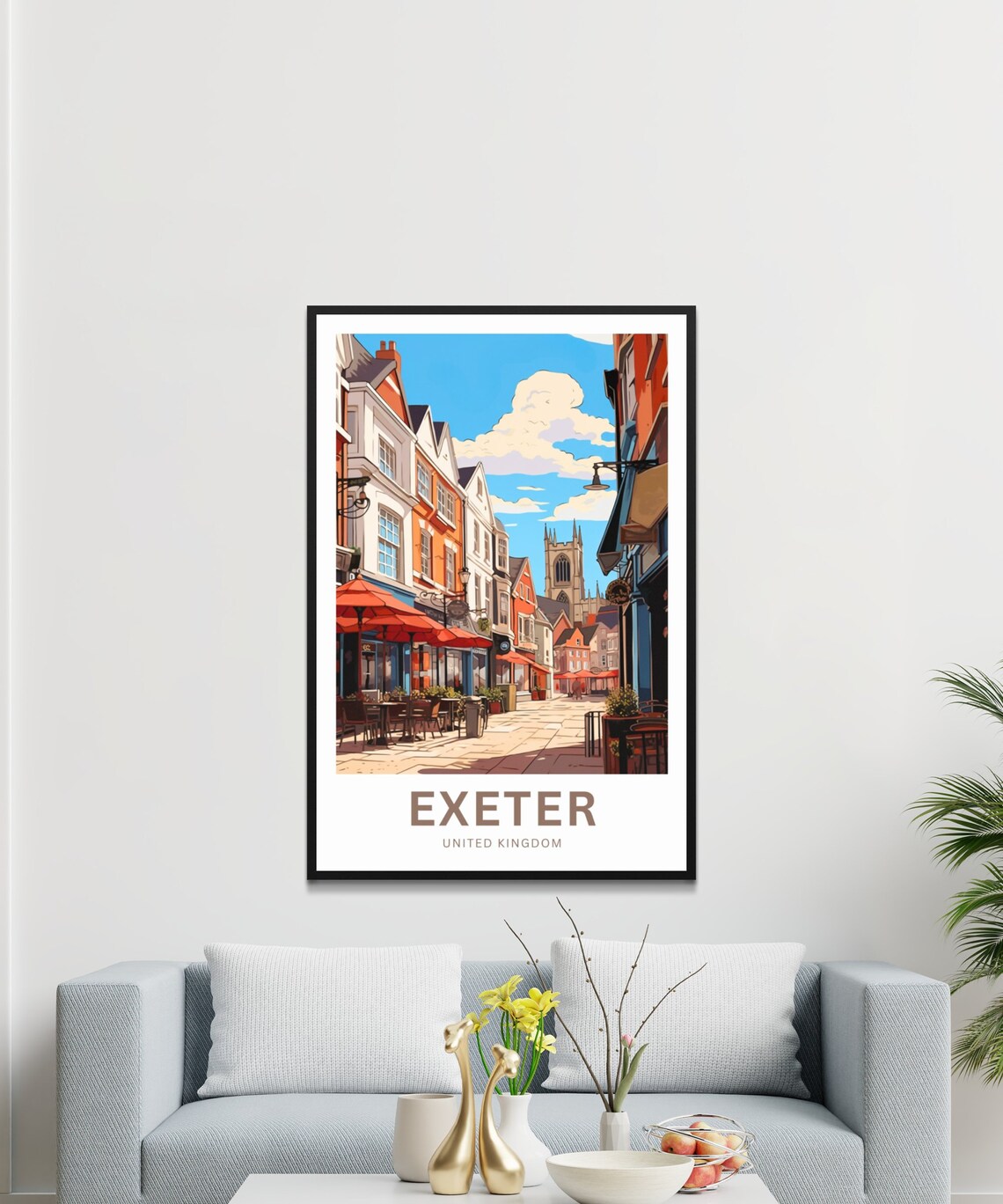 Exeter United Kingdom Cathedral Old Street Cafes Travel Poster - Image 3