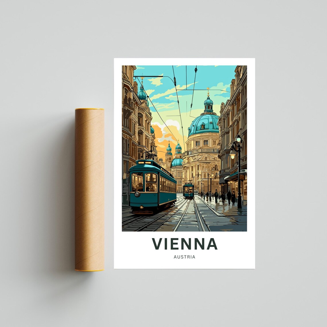 Vienna Austria Vintage Tram Sunset Golden Dome Street Poster - Image 4