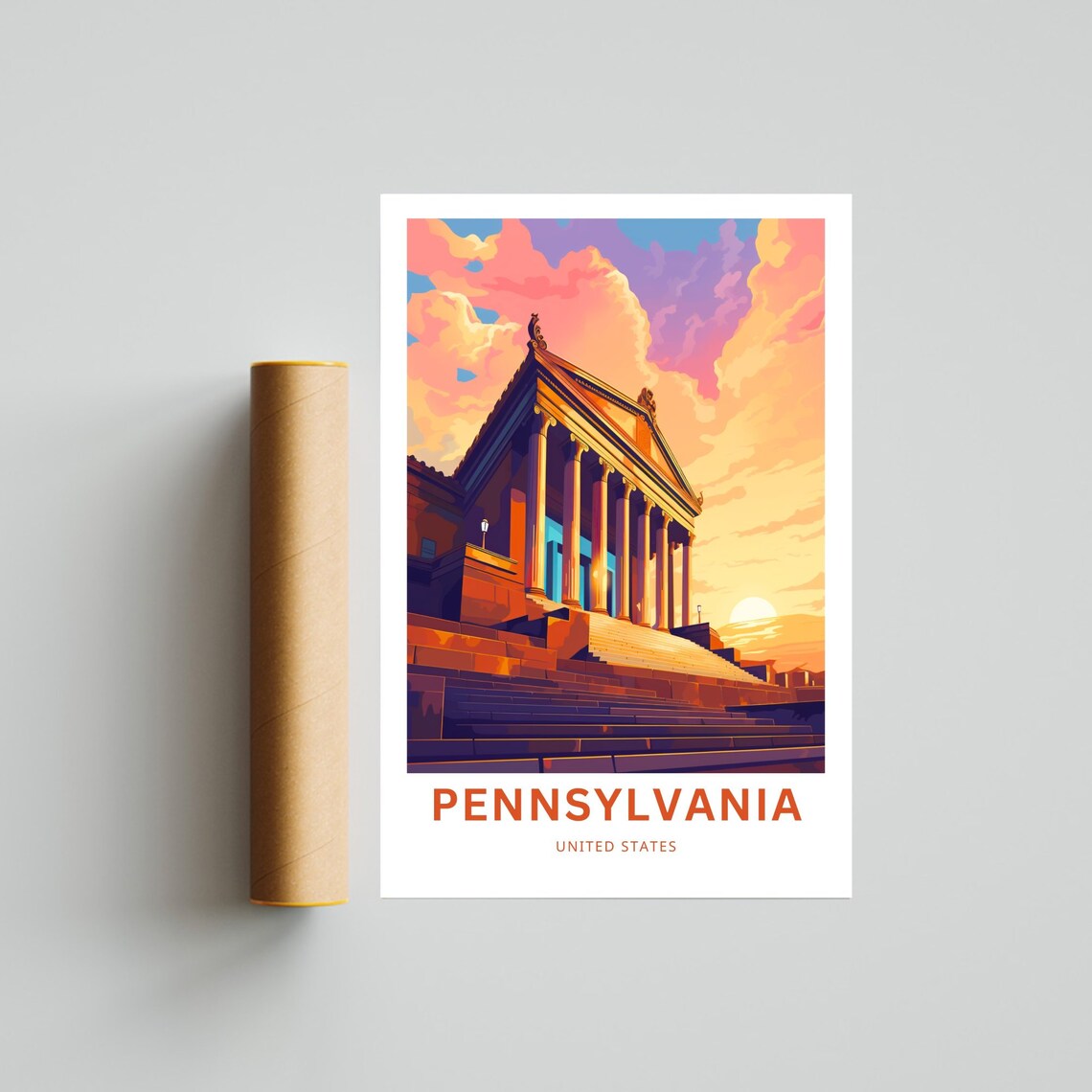 Pennsylvania United States Classical Temple Sunset Travel Poster - Image 4