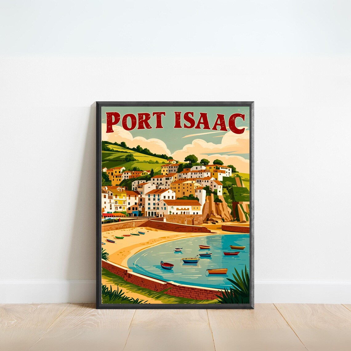 Port Isaac Vintage Travel Poster, Cornwall England