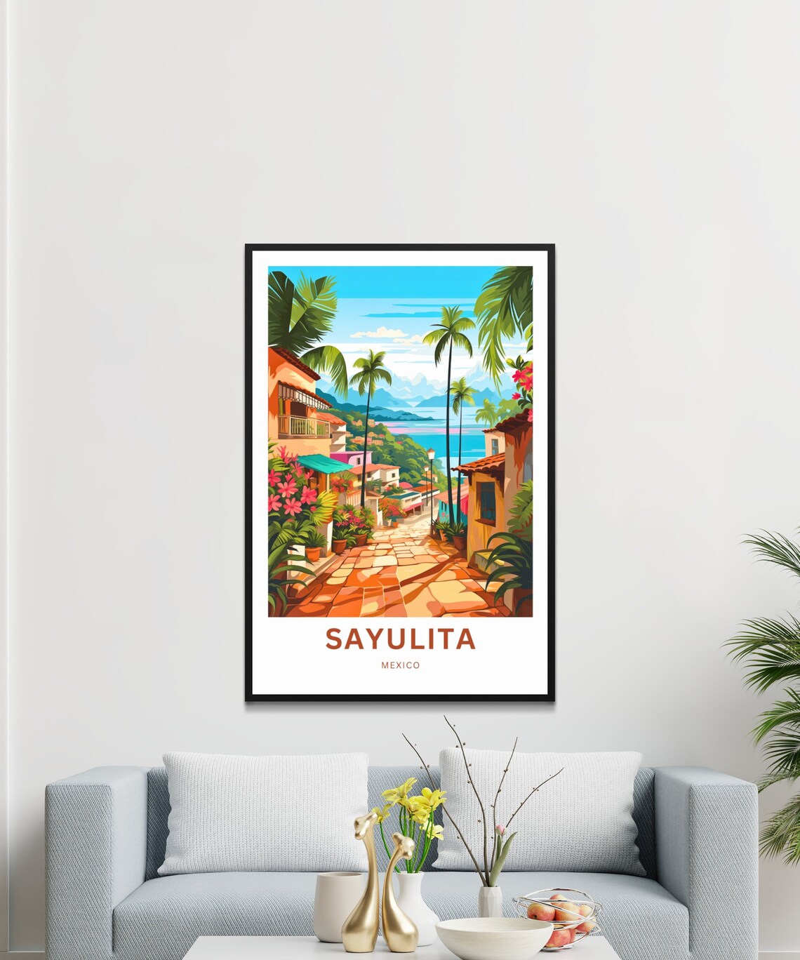 Sayulita Mexico Cobblestone Street to Bay Vintage Travel Poster - Image 3