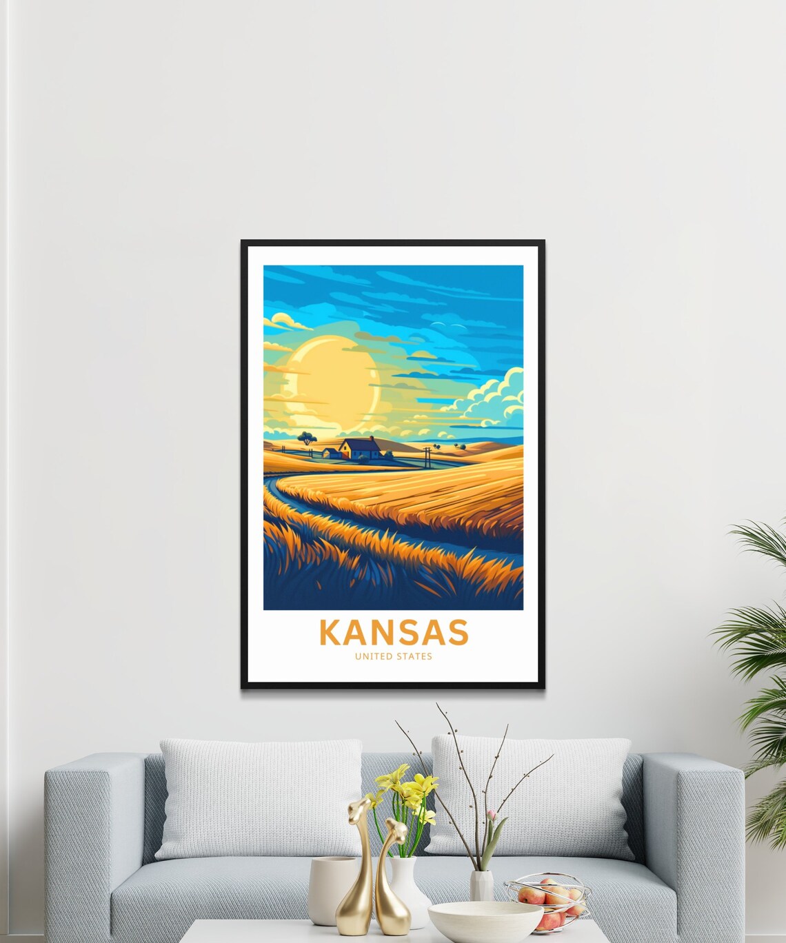Personalized Kansas Farmhouse Golden Wheat Sunrise Travel Poster - Image 3