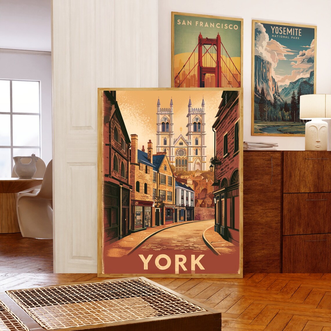 York England Minster Twin Towers Cobblestone Street Poster Art - Image 5