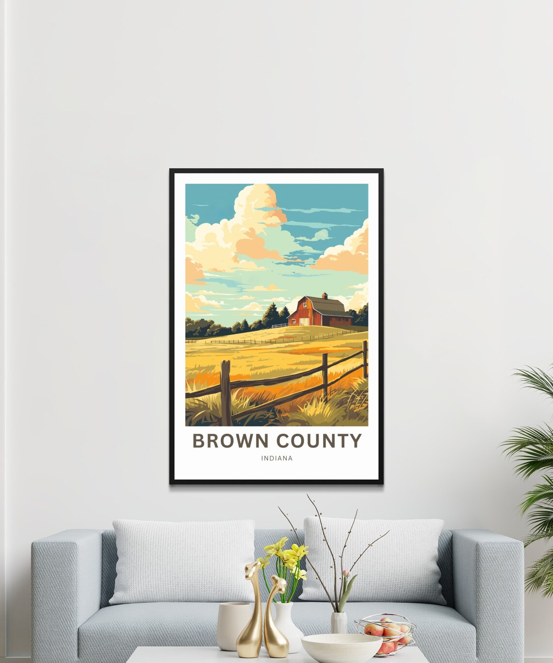 Brown County Indiana Red Barn Golden Meadow Fence Travel Poster - Image 3