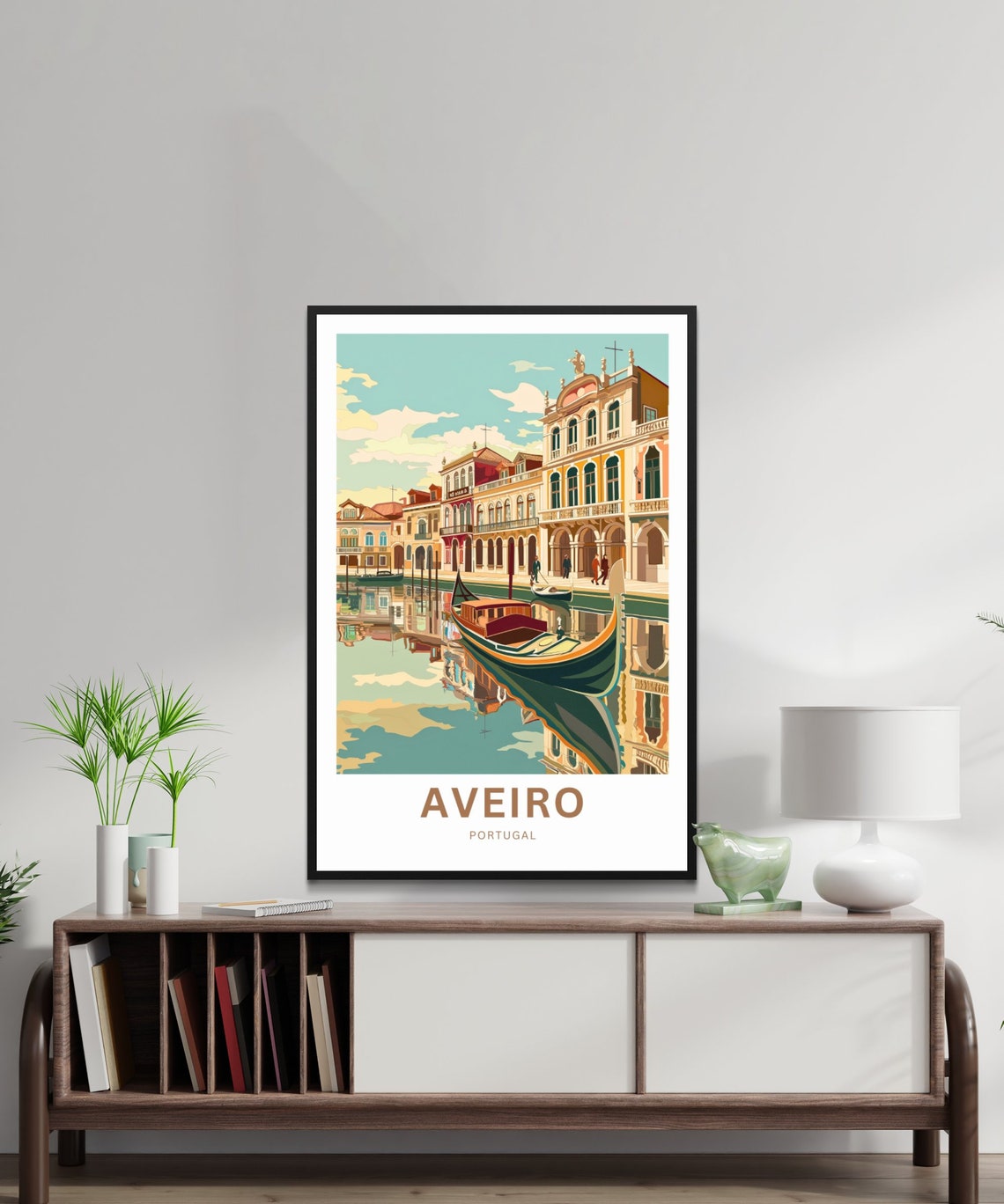 Aveiro Portugal Gondola Reflections Pastel Waterfront Travel Poster - Image 2