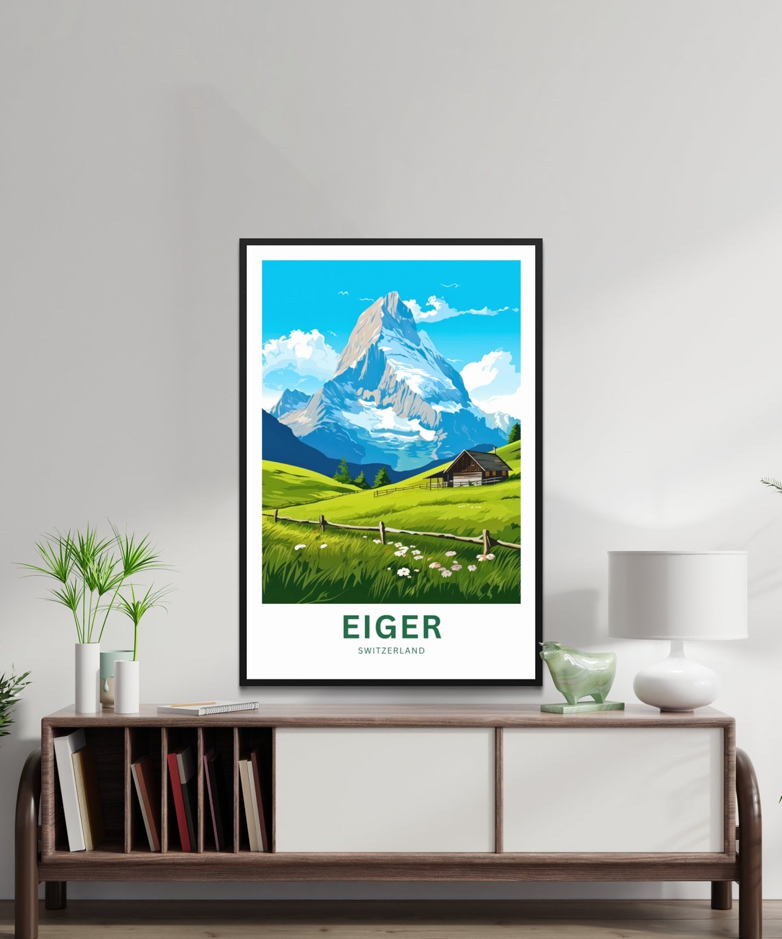 Personalized Eiger Switzerland Summer Meadow Chalet Scene Poster - Image 2