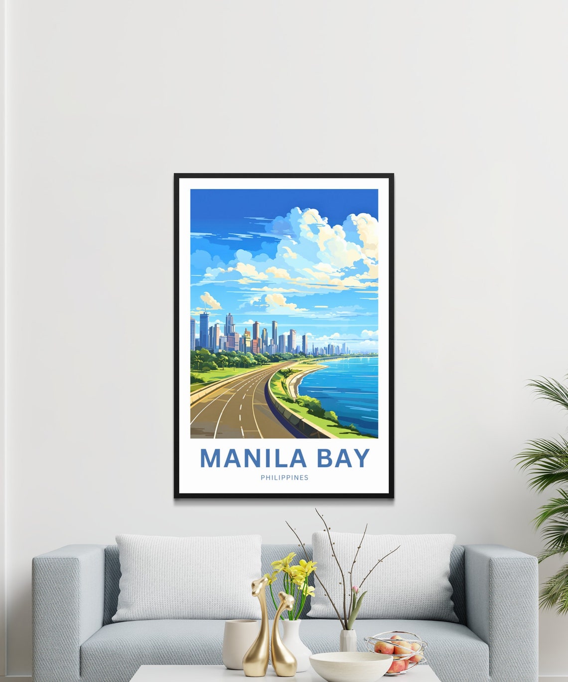Personalized Manila Bay Philippines Skyline Custom Text Poster - Image 3