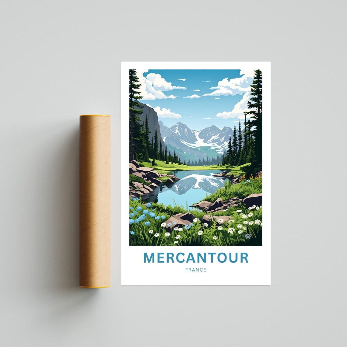 Mercantour France Mountain Lake Reflection Flower Travel Poster - Image 4