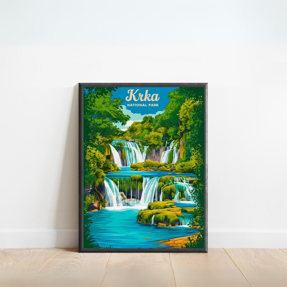 Krka National Park Cascading Waterfalls Turquoise Travel Poster