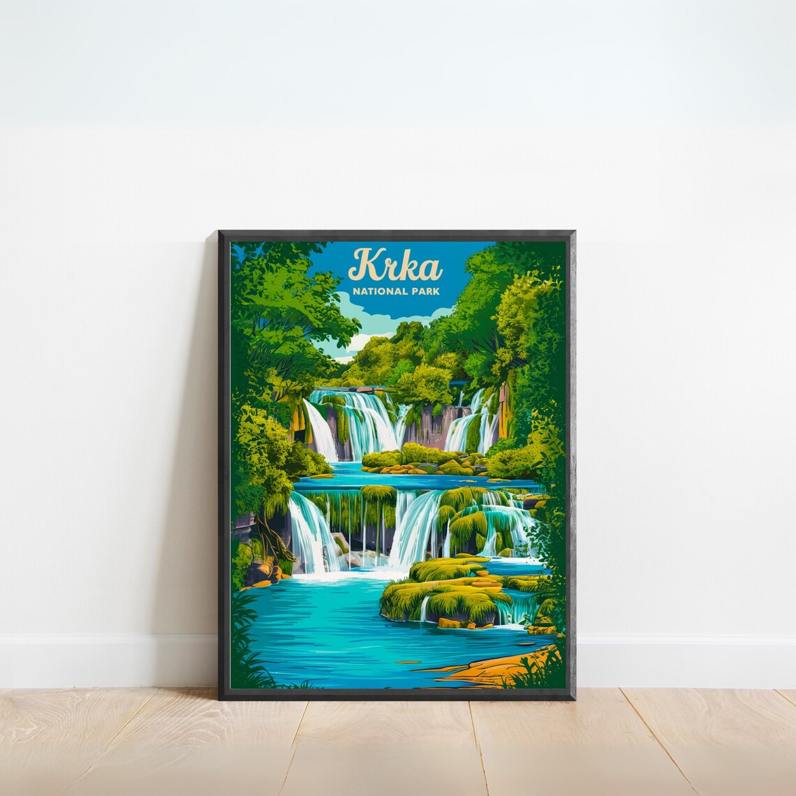Krka National Park Cascading Waterfalls Turquoise Travel Poster