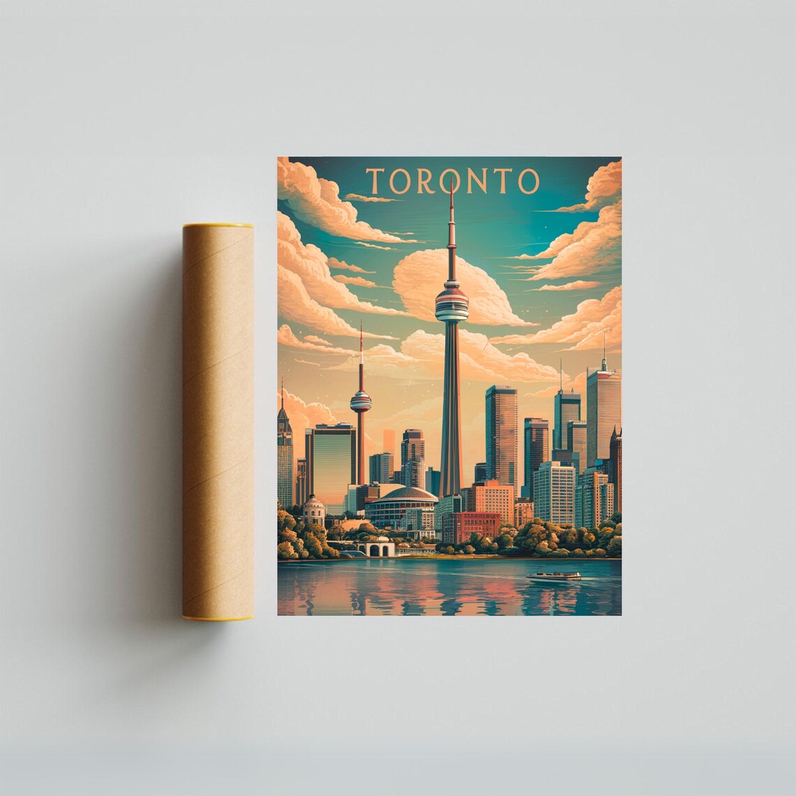 Toronto Canada Skyline CN Tower Lake Sunset Vintage Travel Poster - Image 4