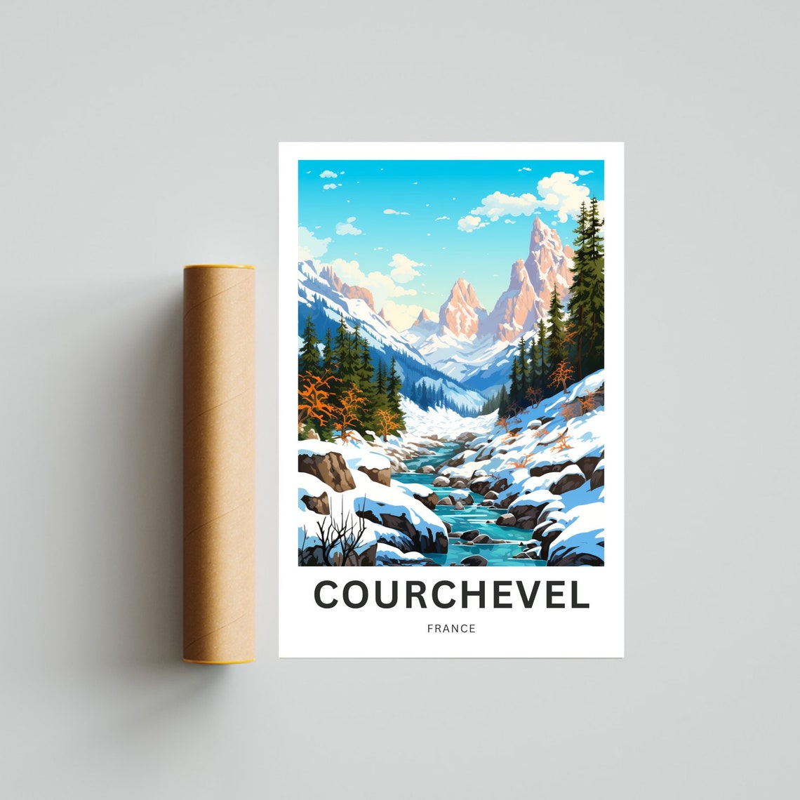 Courchevel France Mountain Stream Winter Personalized Travel Poster - Image 4