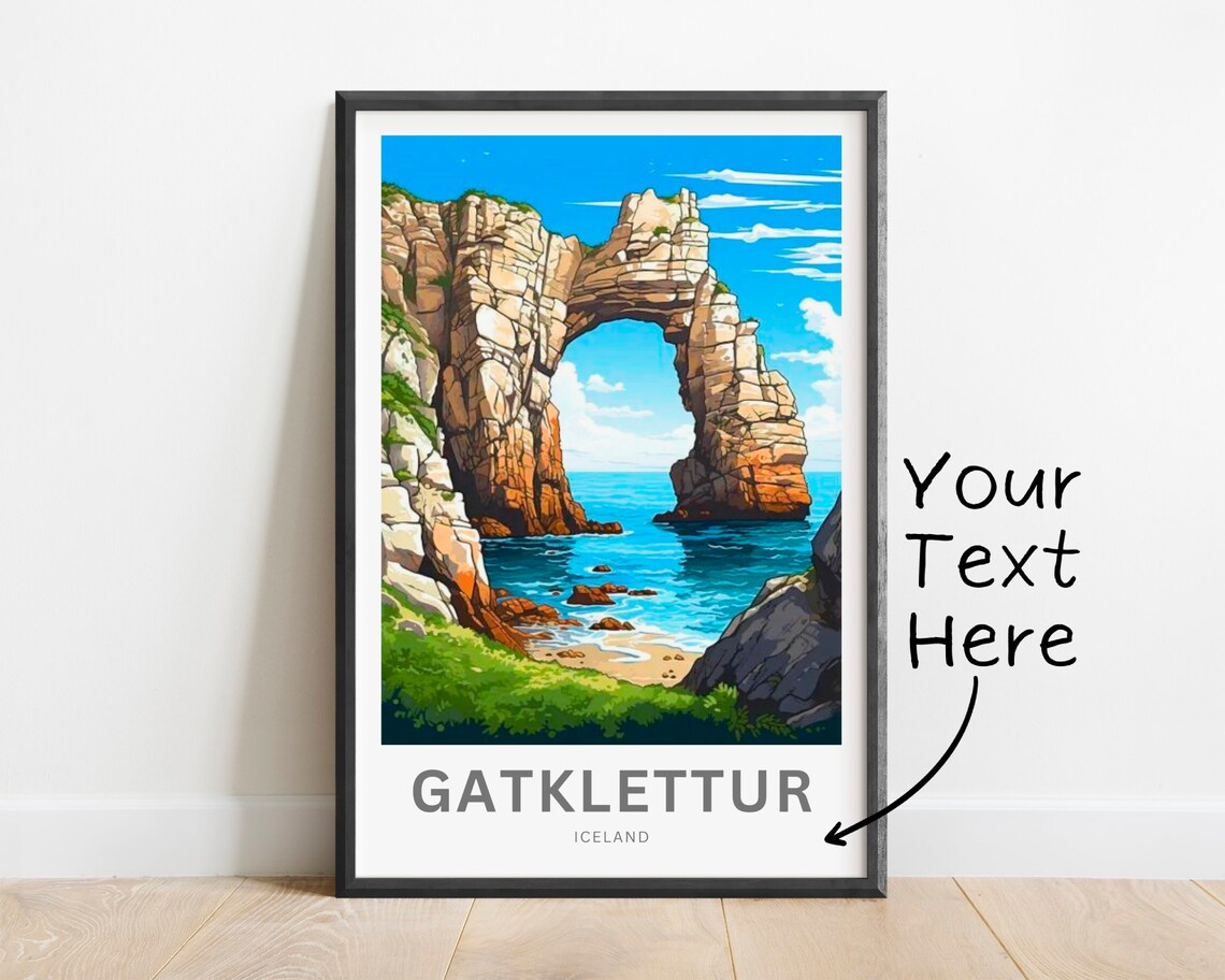 Personalized Gatklettur Iceland Sea Arch Rock Coast Travel Poster