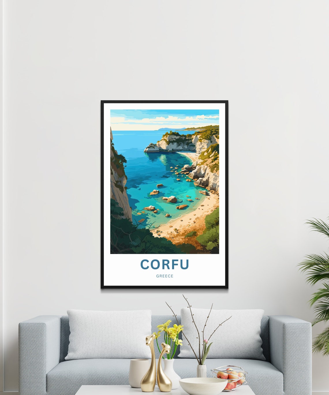 Corfu Greece Turquoise Cove White Cliffs Beach Travel Poster - Image 3