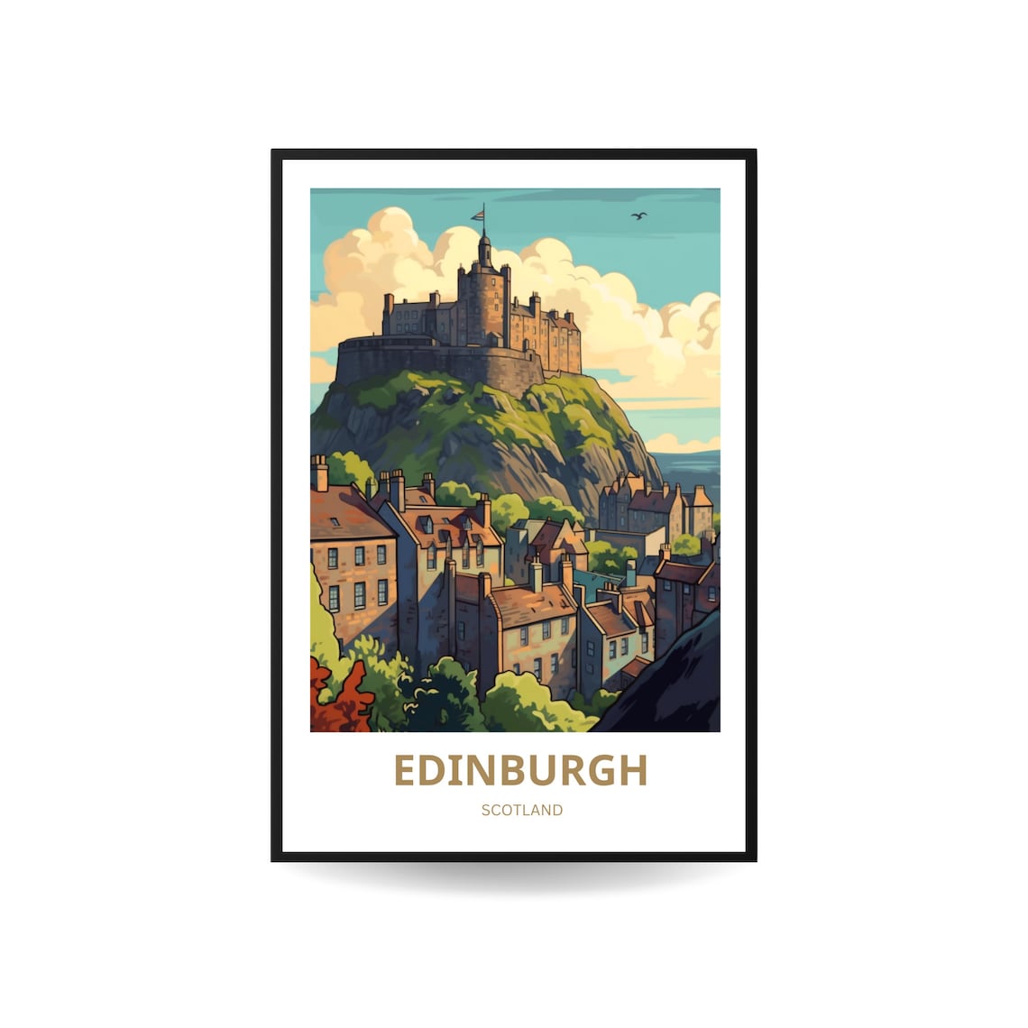 Edinburgh Travel Poster, Scottish Castle Cityscape