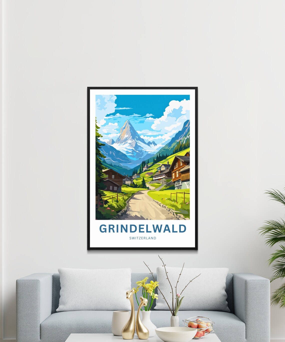 Grindelwald Switzerland Alpine Chalets Village Lane Scene Poster - Image 3