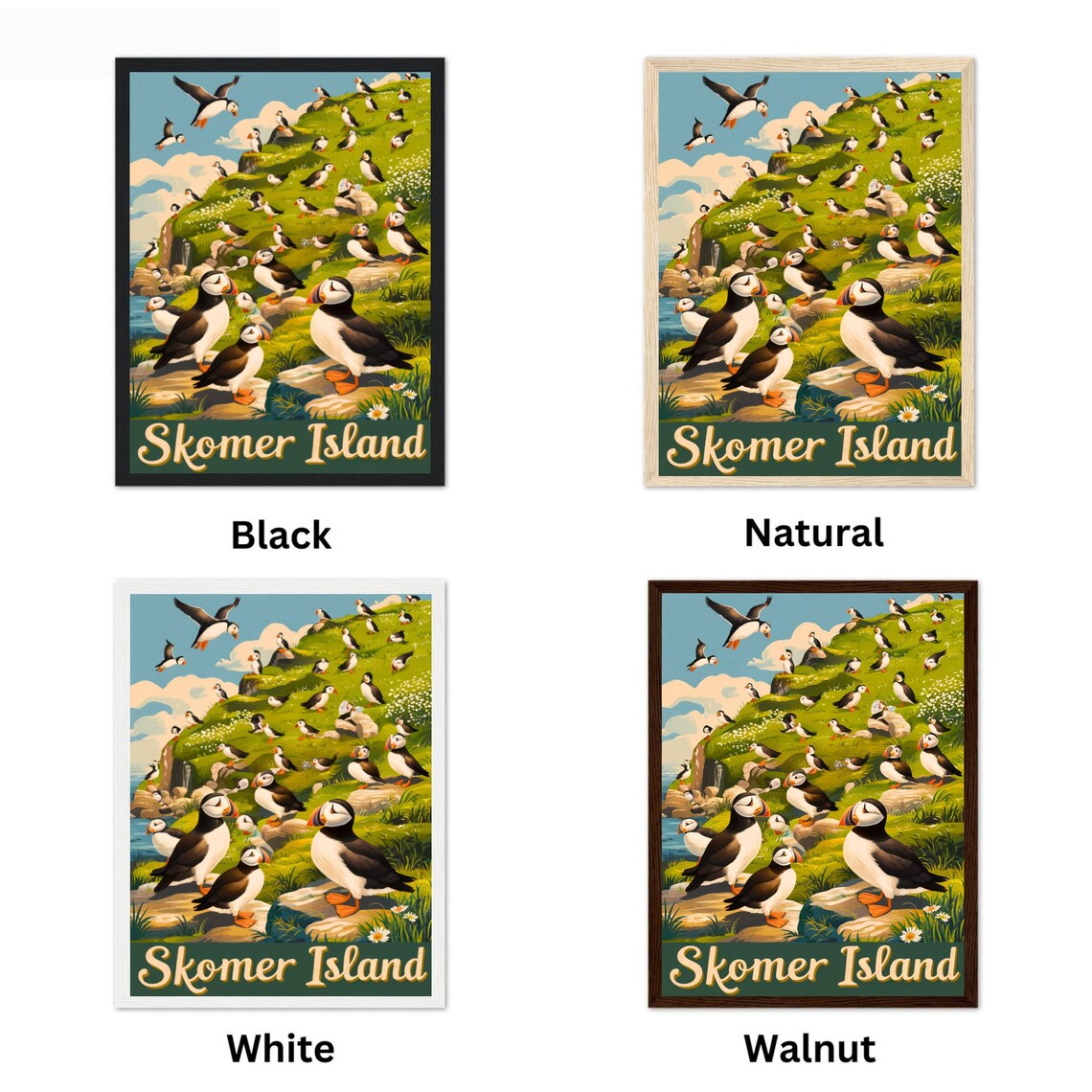 Skomer Island Vintage Puffin Colony on Rocky Cliffside Poster - Image 4