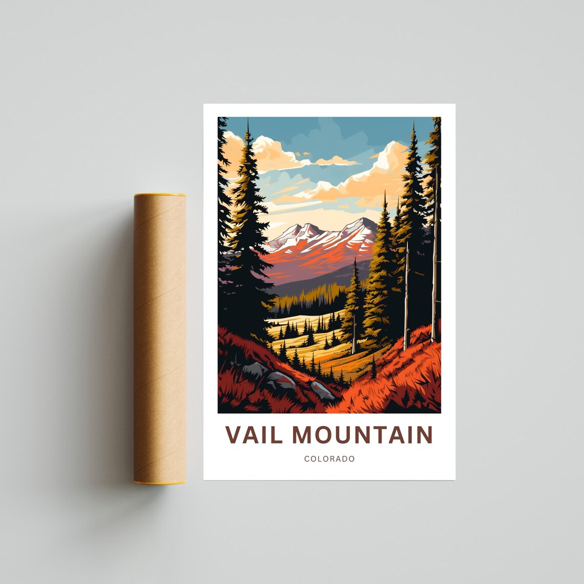 Vail Mountain Colorado Autumn Forest Sunset Peaks Scene Travel Poster - Image 4