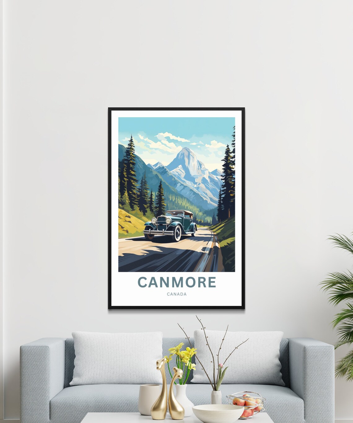 Canmore Canada Vintage Car Mountain Road Pine Forest Travel Poster - Image 3
